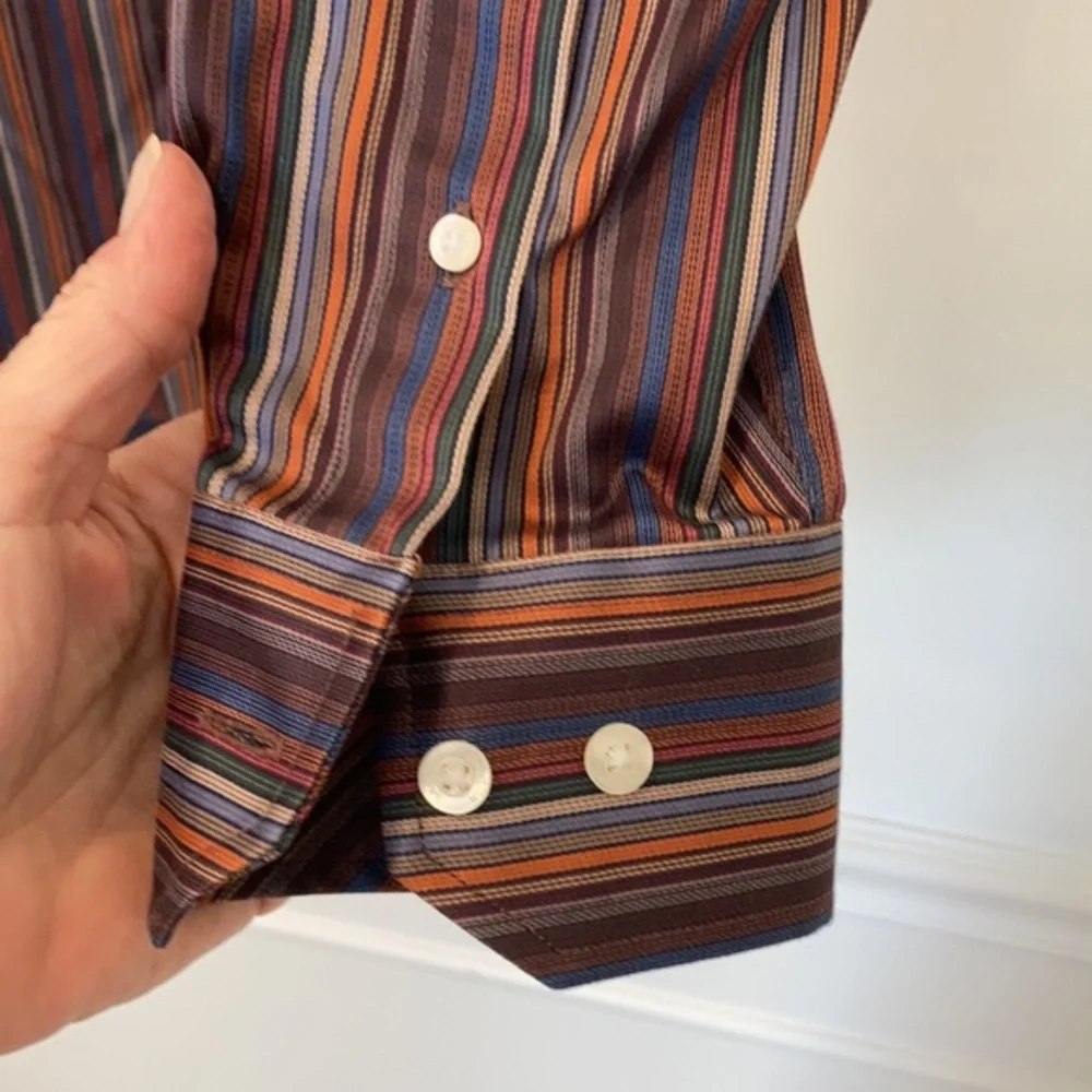 Johnston & Murphy Striped Tailored Fit Shirt Cotton Size Medium